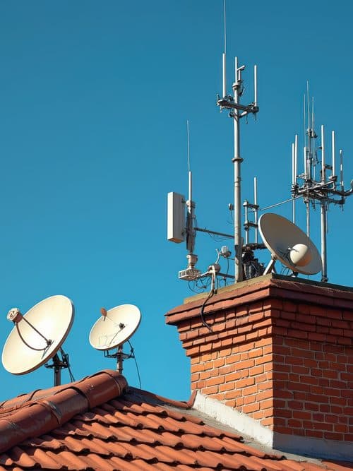Antenista instalando una antena en una vivienda de Ourense