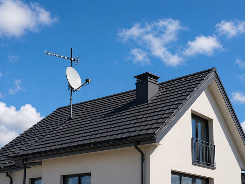 Antena de televisión y parabólica instaladas en una vivienda de Ourense